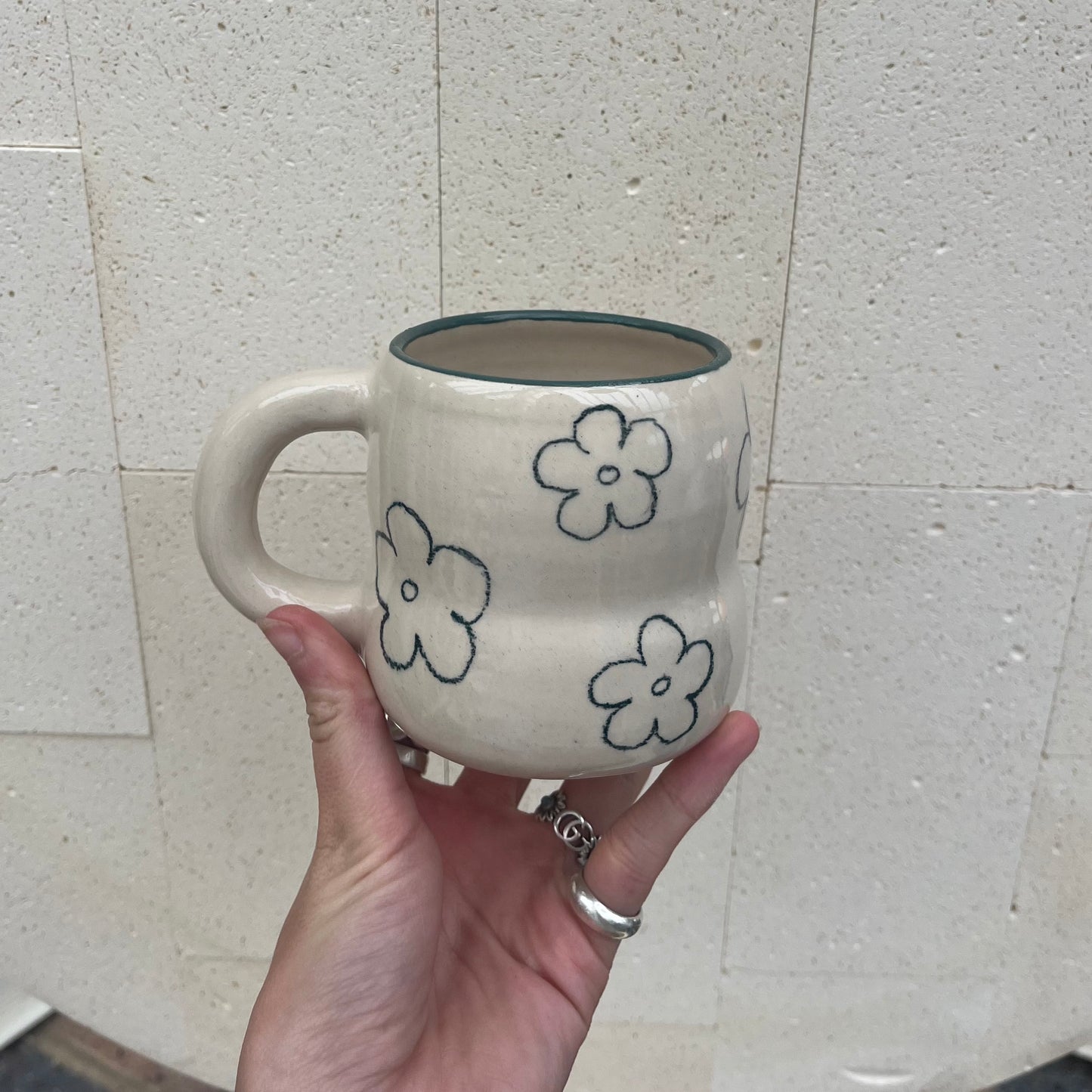 Green floral sketch mug