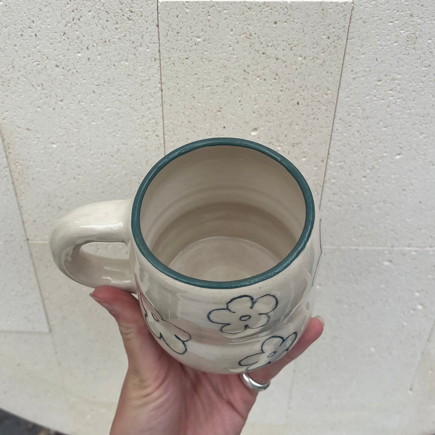 Green floral sketch mug