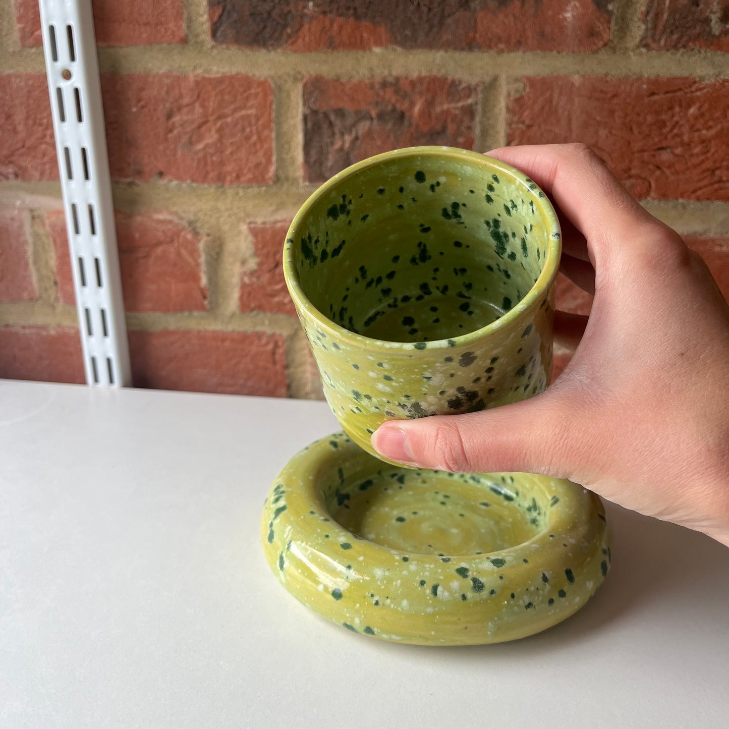 Speckled Matcha bubble cup and saucer