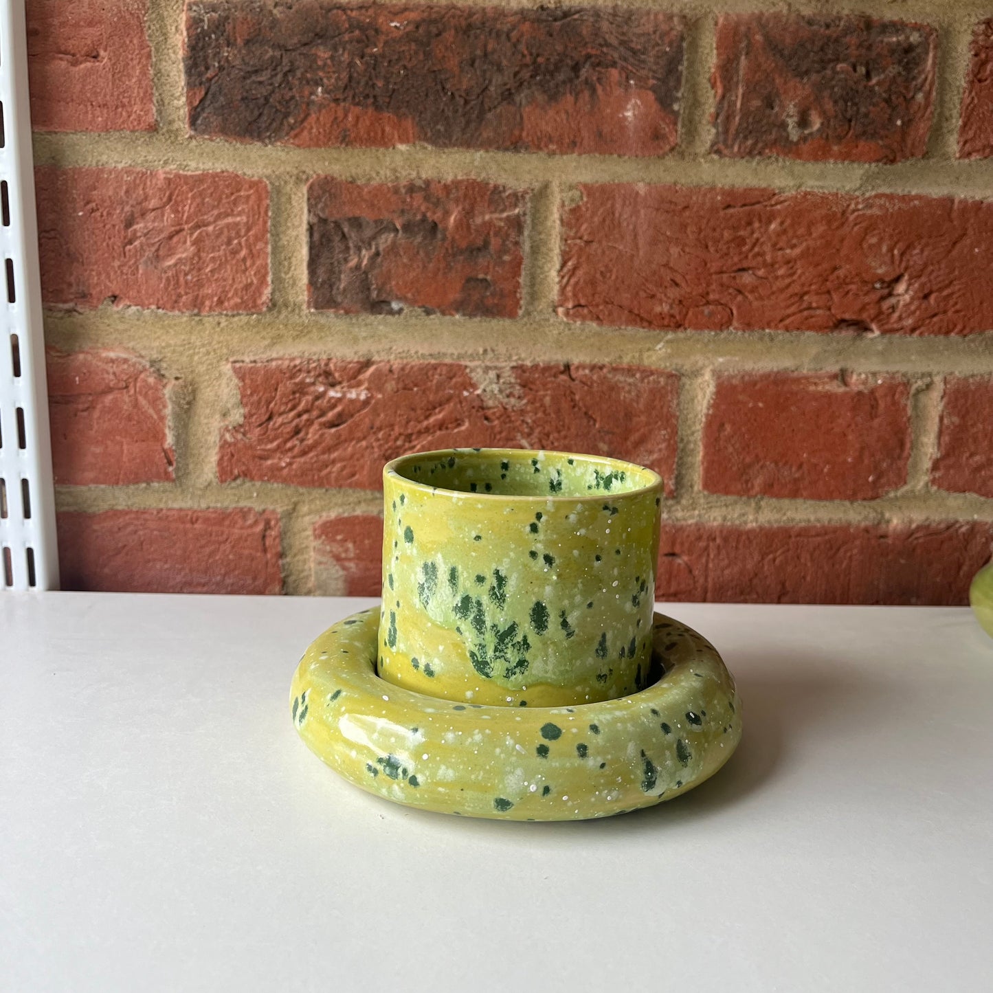 Speckled Matcha bubble cup and saucer