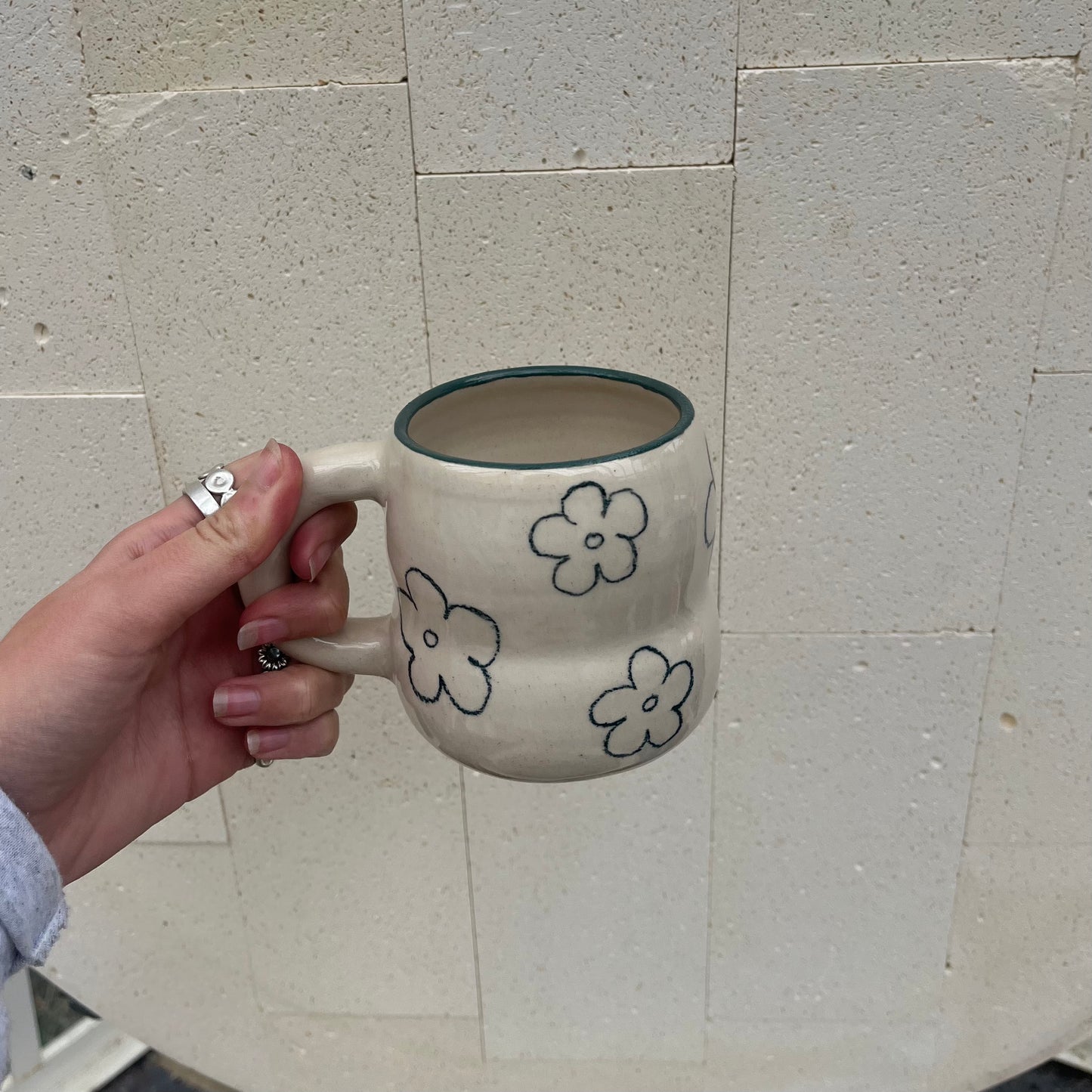 Green floral sketch mug