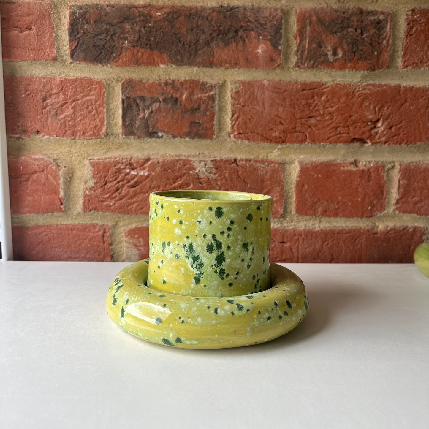 Speckled Matcha bubble cup and saucer