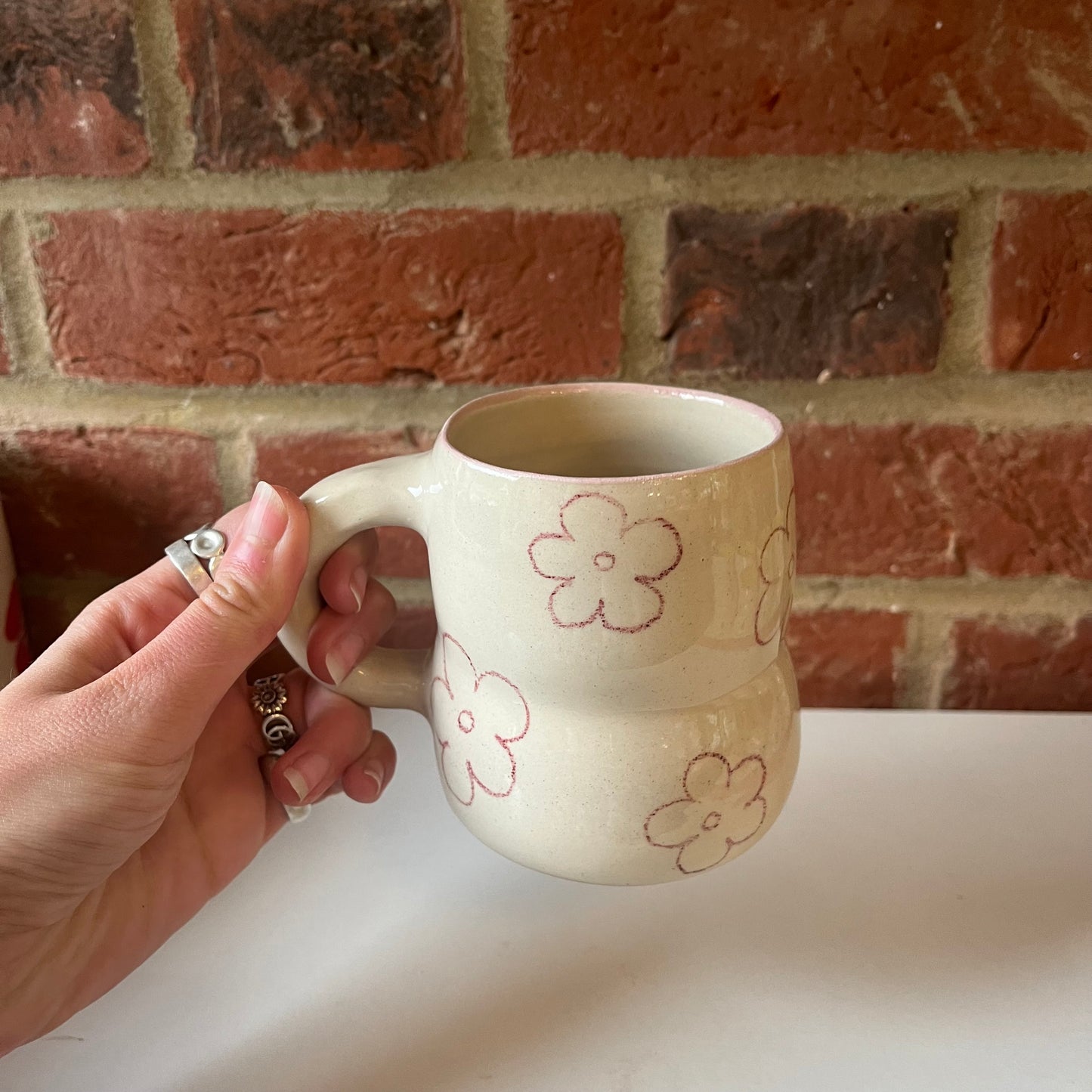 Pink floral sketch mug