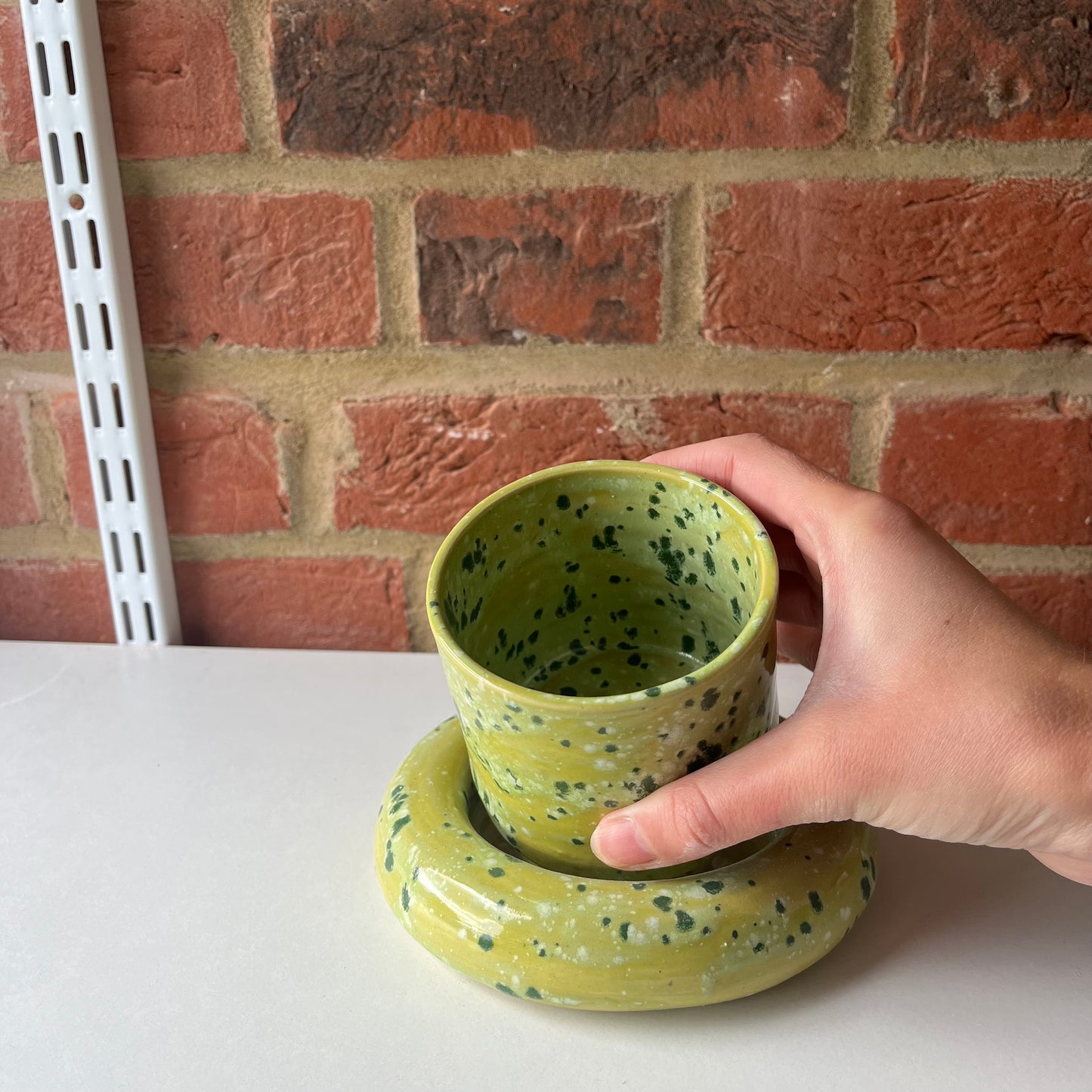 Speckled Matcha bubble cup and saucer