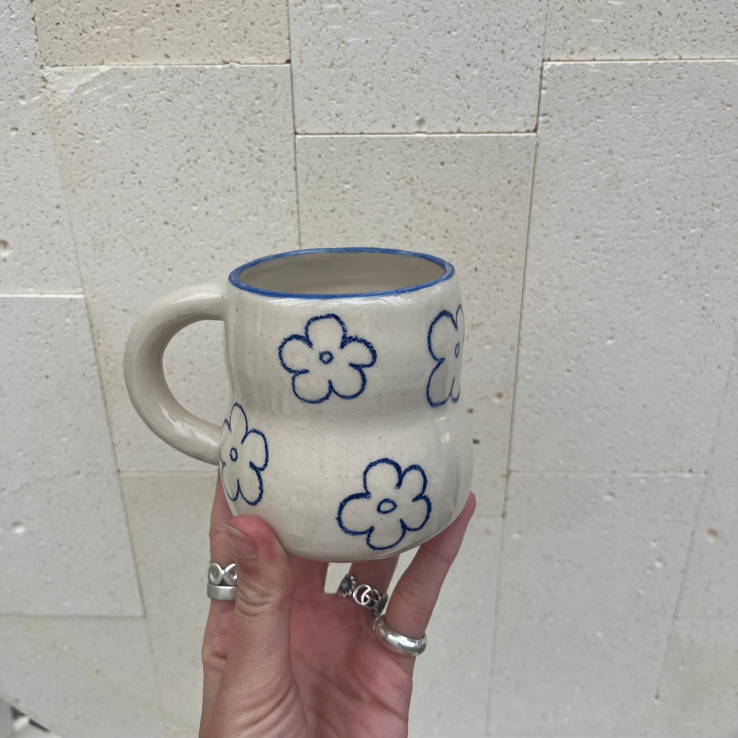 Blue floral sketch mug