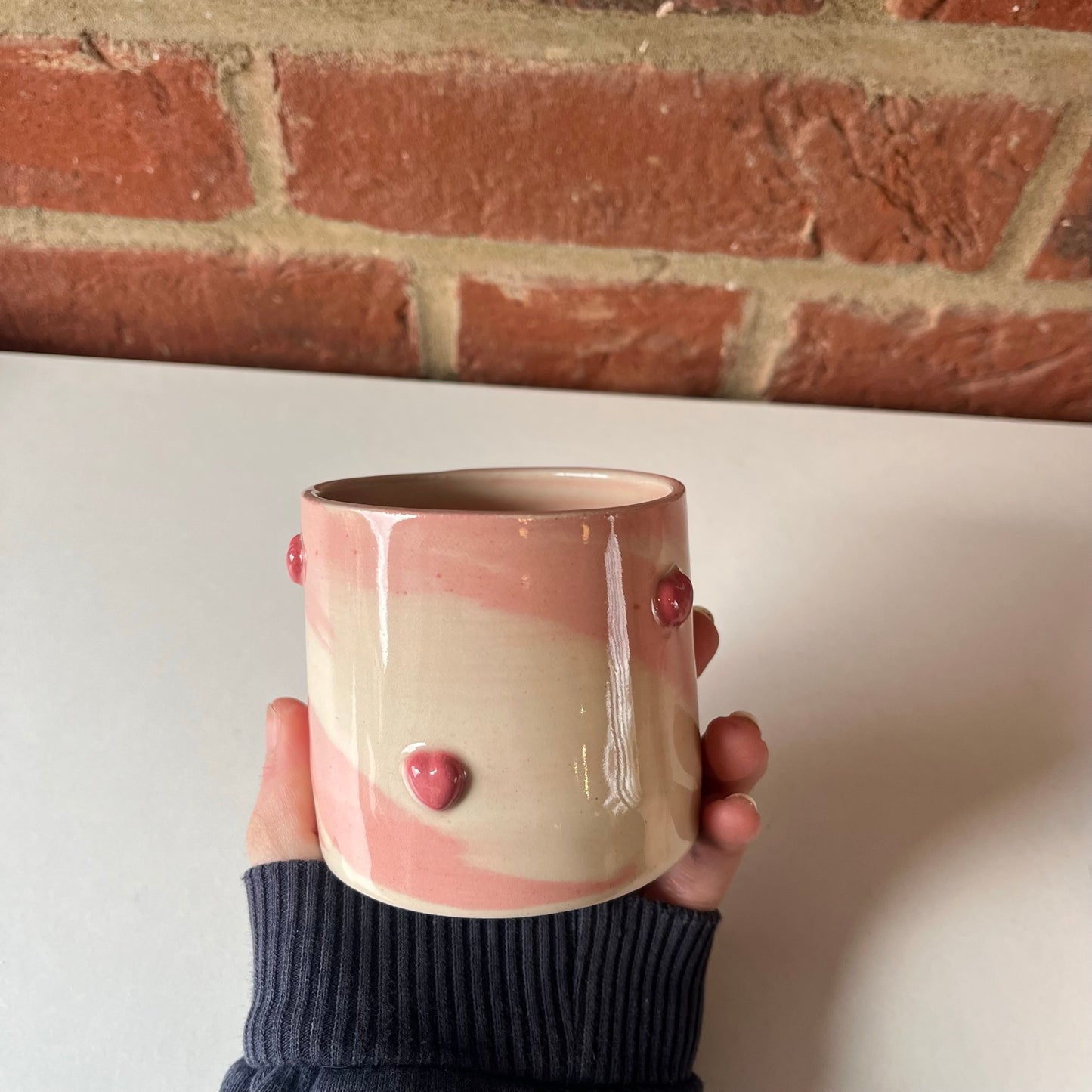 Pink Swirl Espresso Cup with Puffy Hearts