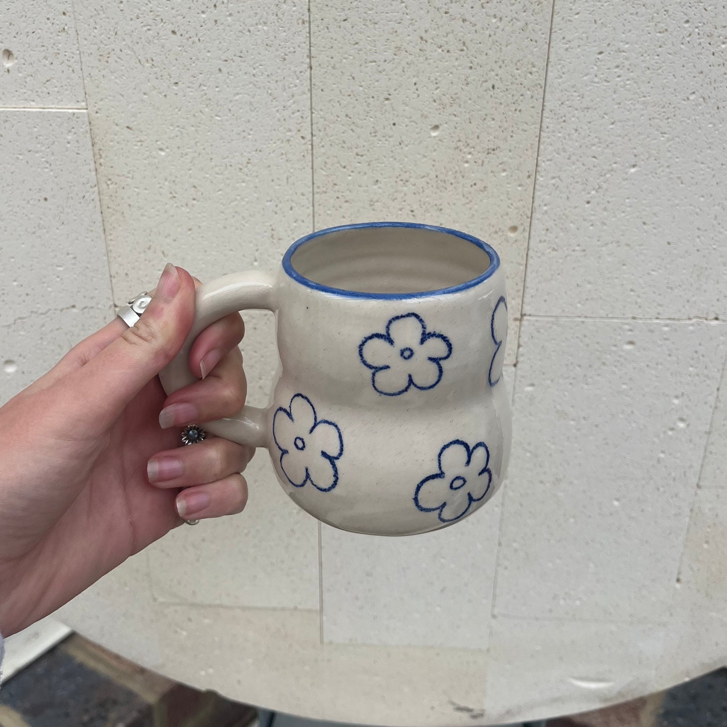 Blue floral sketch mug