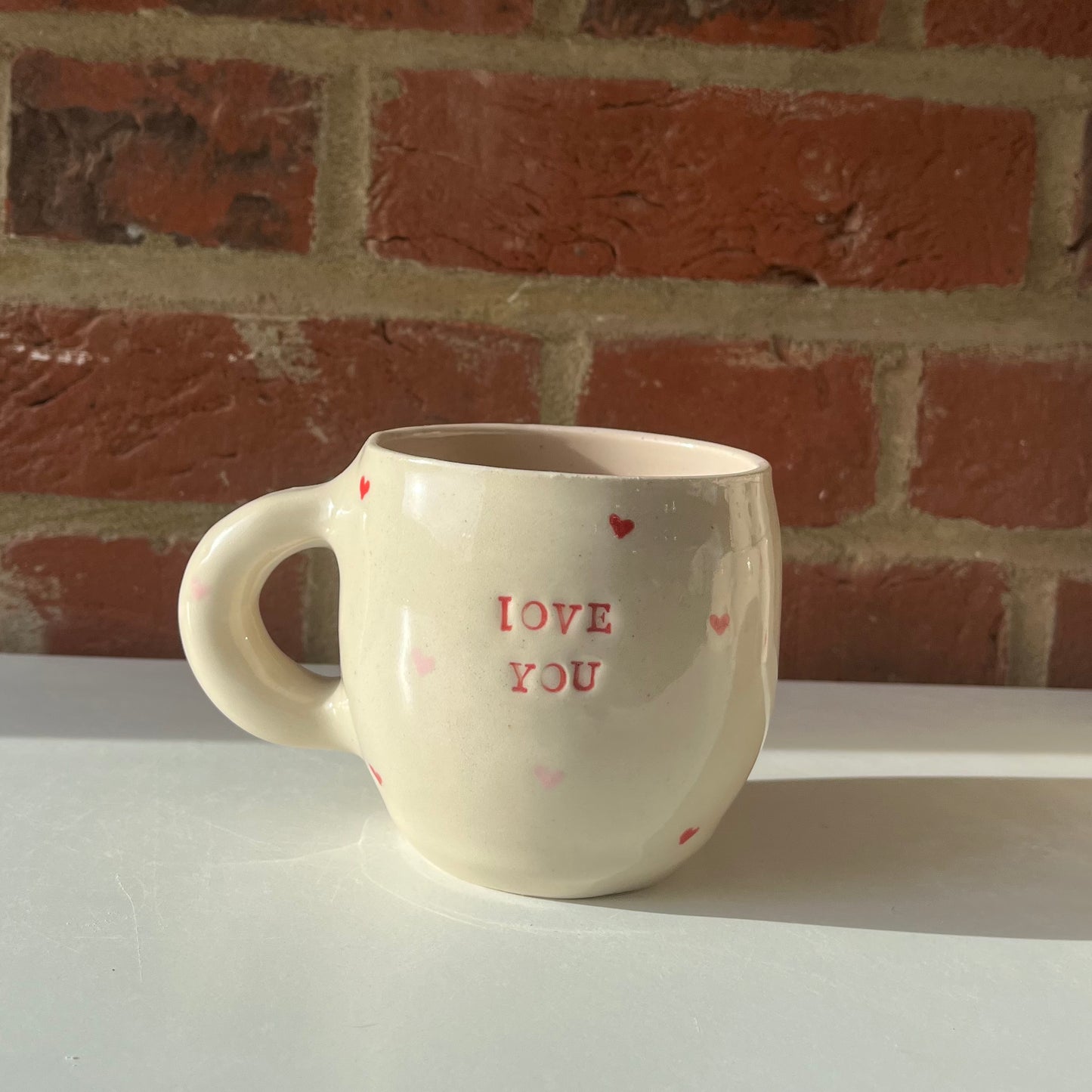 Imperfect ‘Love you’ pink heart mug