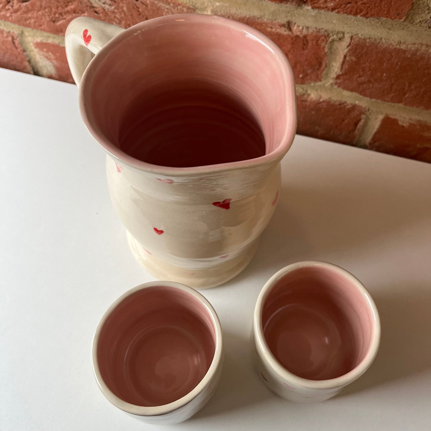 Pink hearts jug and cup set