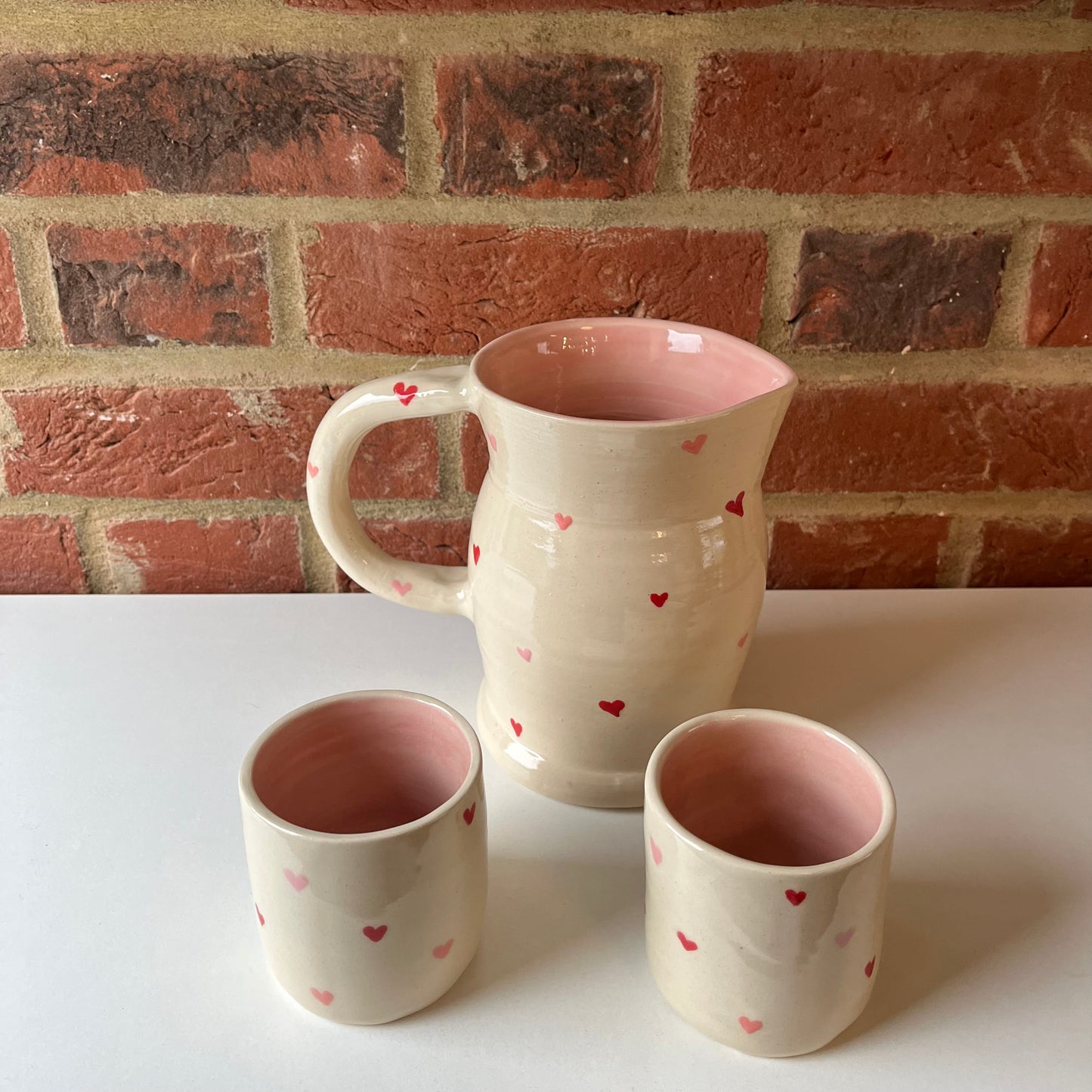 Pink hearts jug and cup set